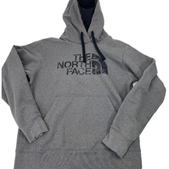 The North Face Gray logo pullover Men's Medium Hoodie kangaroo pockets - Picture 1 of 10